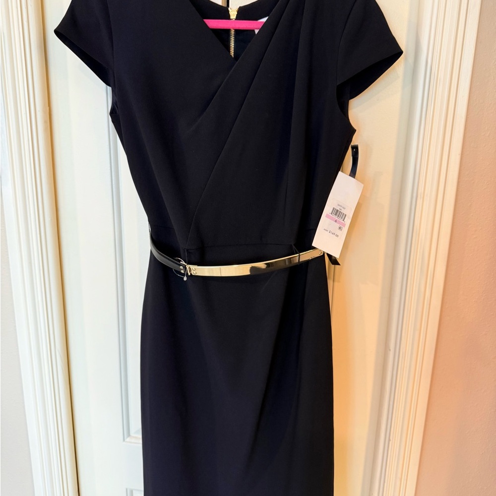 DKNYC Black Midi Dress with Gold Belt